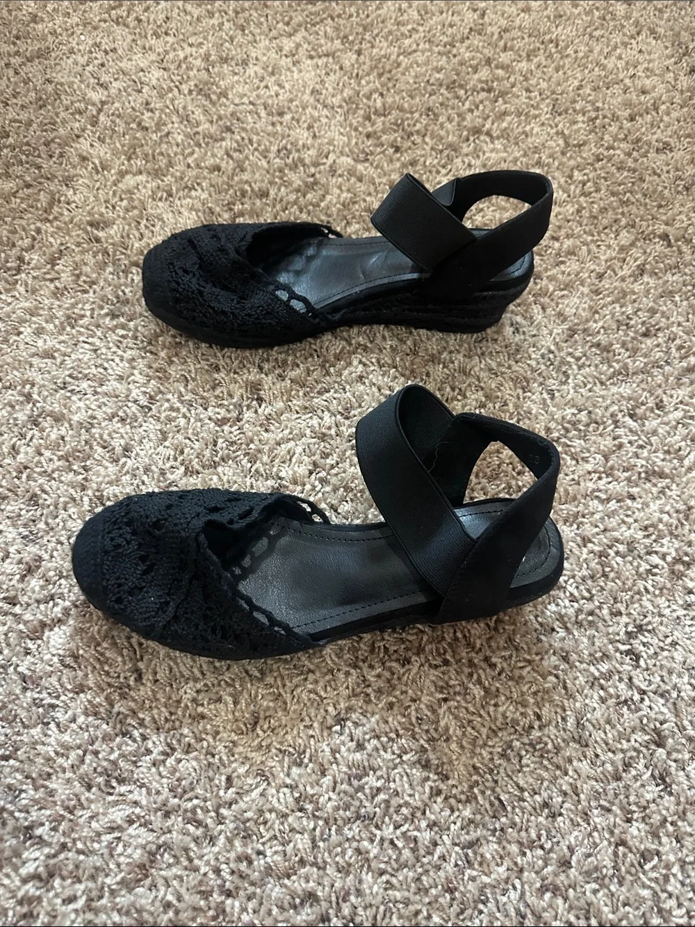 NEW Black Lace Espadrille Wedge Sandals - Women size 38